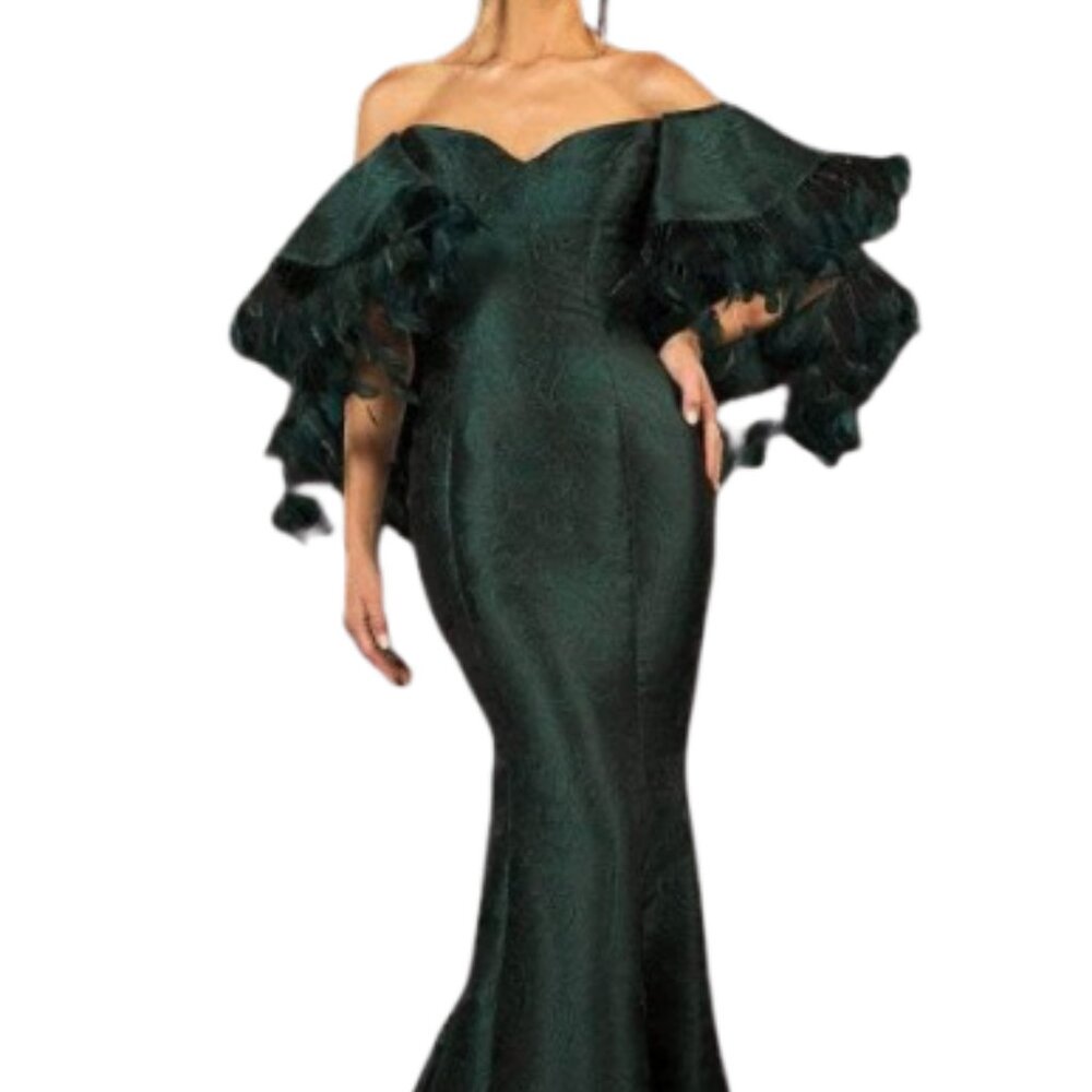 Terani Couture 2021E2796 Jacquard Evening Dress Forest Size 6